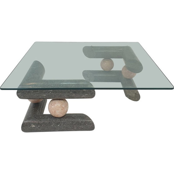 Image 1 of Tavolino da caffè vintage in pietra fossile, anni '80