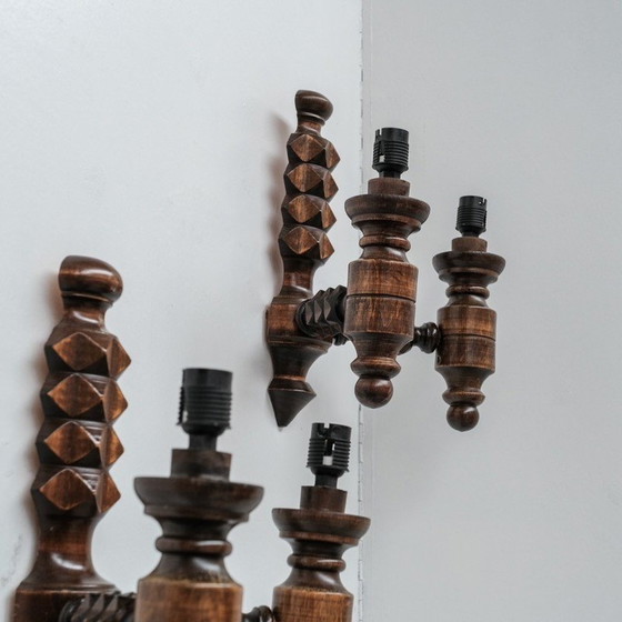 Image 1 of Pair of vintage wooden wall lights, France
