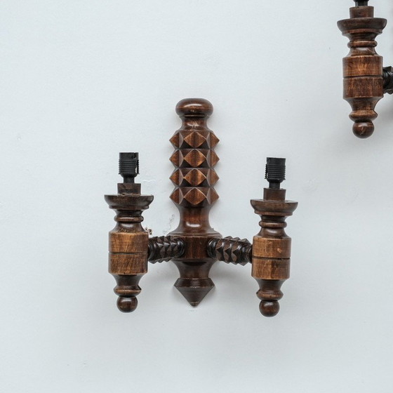 Image 1 of Pair of vintage wooden wall lights, France