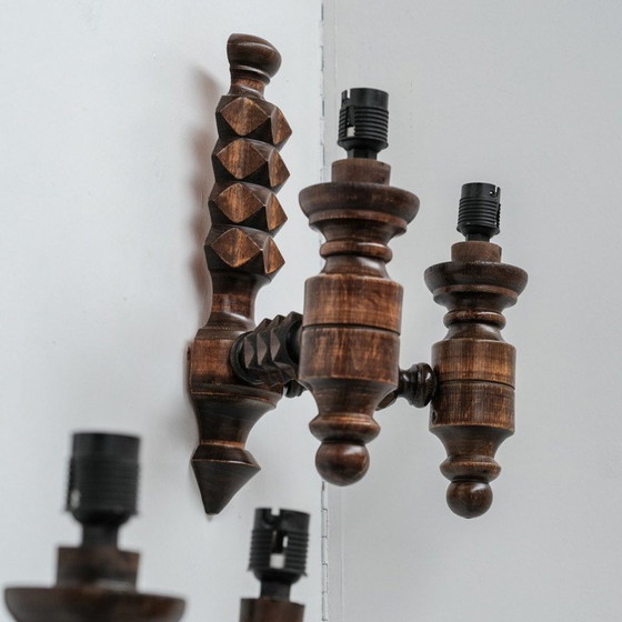 Image 1 of Pair of vintage wooden wall lights, France