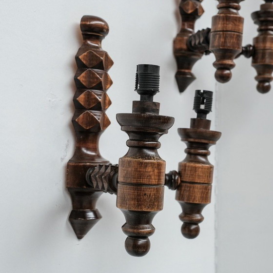Image 1 of Pair of vintage wooden wall lights, France