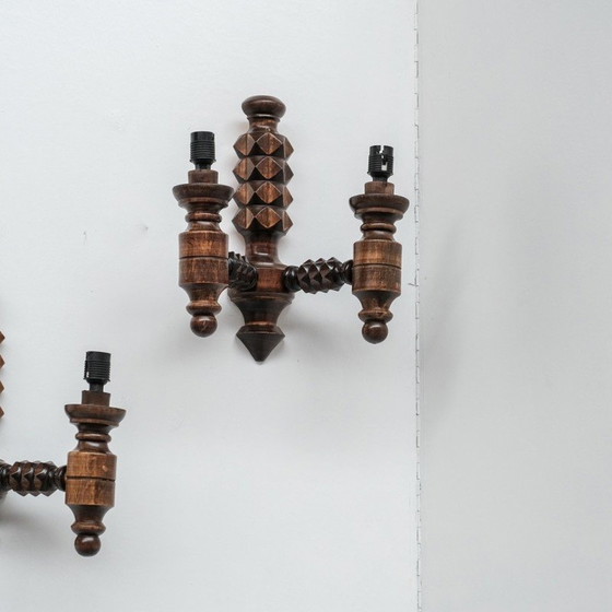 Image 1 of Pair of vintage wooden wall lights, France