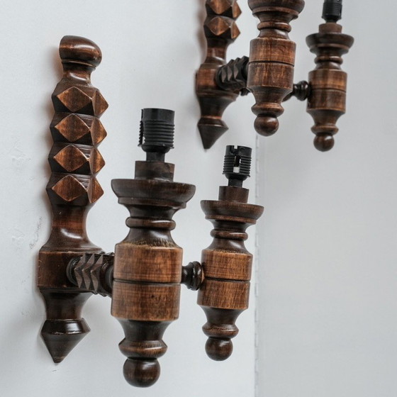 Image 1 of Pair of vintage wooden wall lights, France