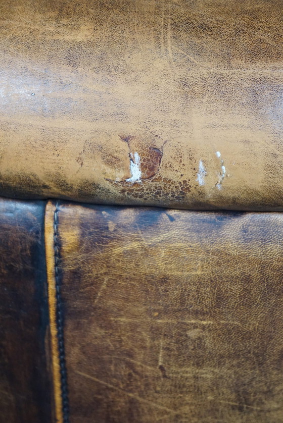 Image 1 of Sheep leather club armchair with signs of wear