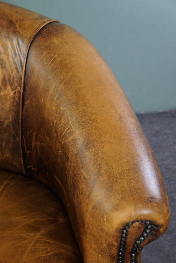 Image 1 of Sheep leather club armchair with signs of wear