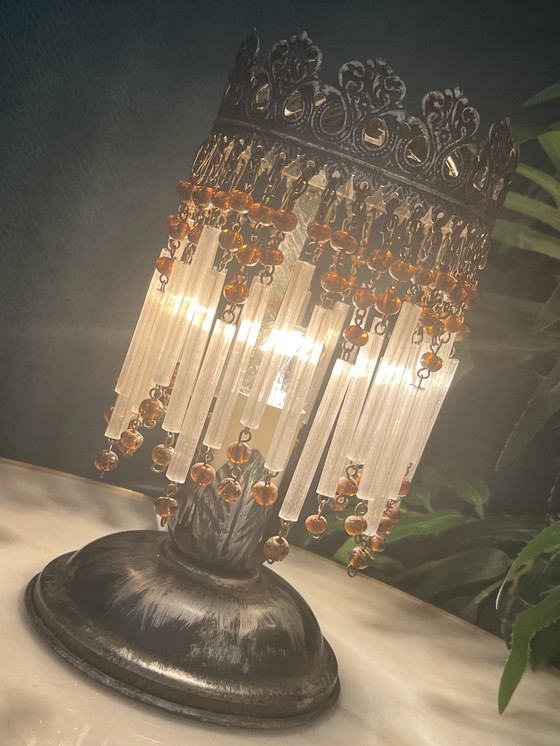 Image 1 of Set Of 2 1920s Style Table Lamps Vintage Opal Glass !
