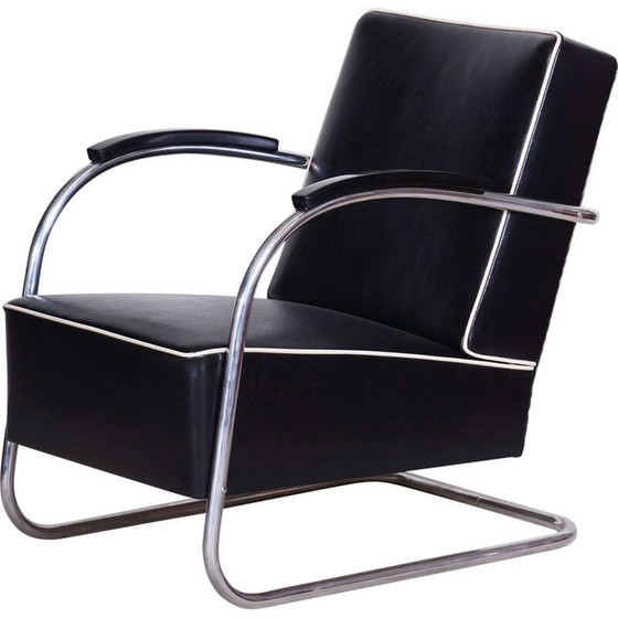 Image 1 of Vintage black leather armchair by Mucke-Melder, 1930s