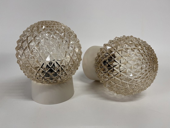 Image 1 of Lampada da soffitto 2X Mid-Century color oro/ambra con attacchi Niko in bachelite