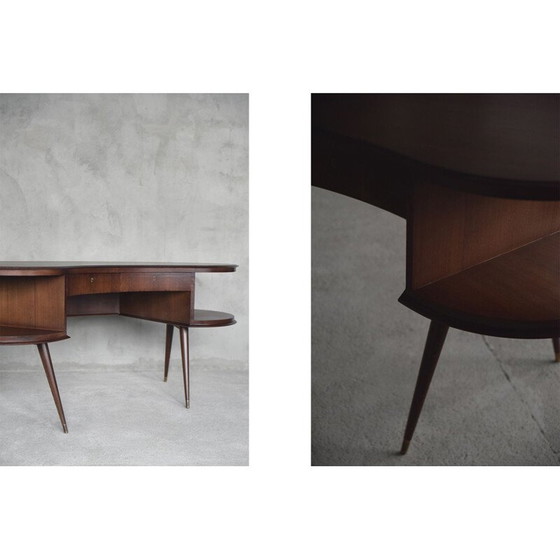 Image 1 of Customized vintage boomerang desk in wenge wood with organic shape, Netherlands 1960