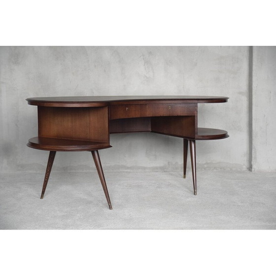 Image 1 of Customized vintage boomerang desk in wenge wood with organic shape, Netherlands 1960