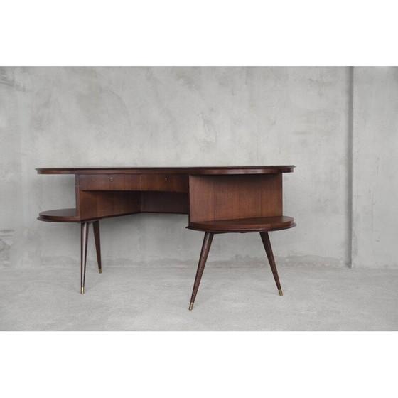 Image 1 of Customized vintage boomerang desk in wenge wood with organic shape, Netherlands 1960