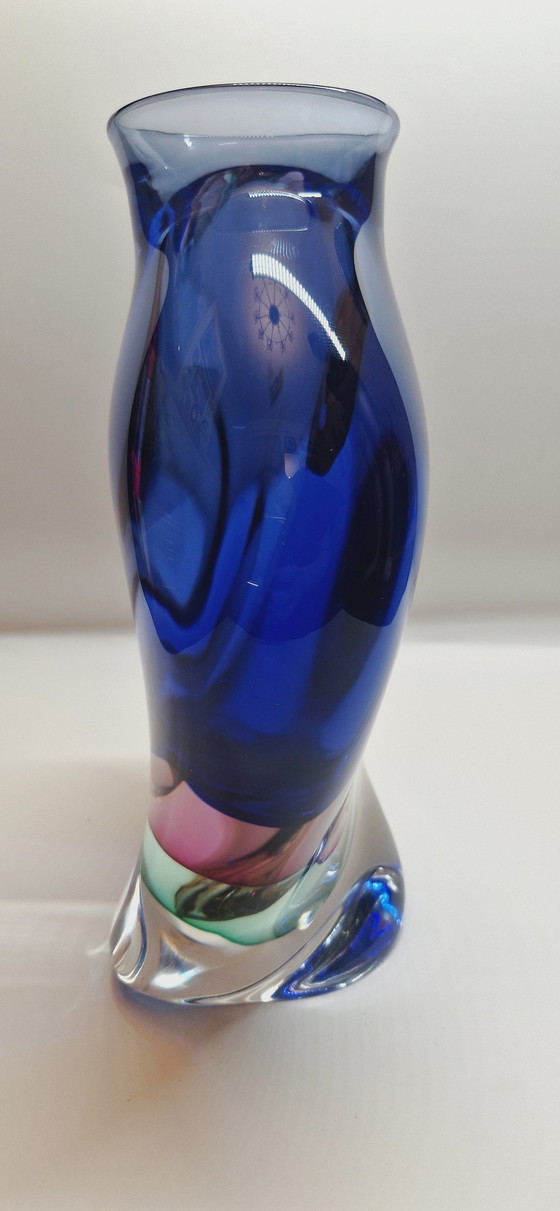 Image 1 of Large Murano Glass Sommerso Vase Signed 