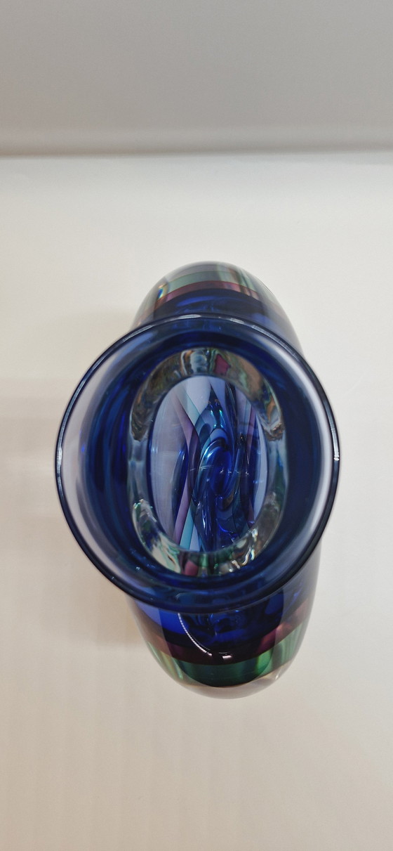 Image 1 of Large Murano Glass Sommerso Vase Signed 