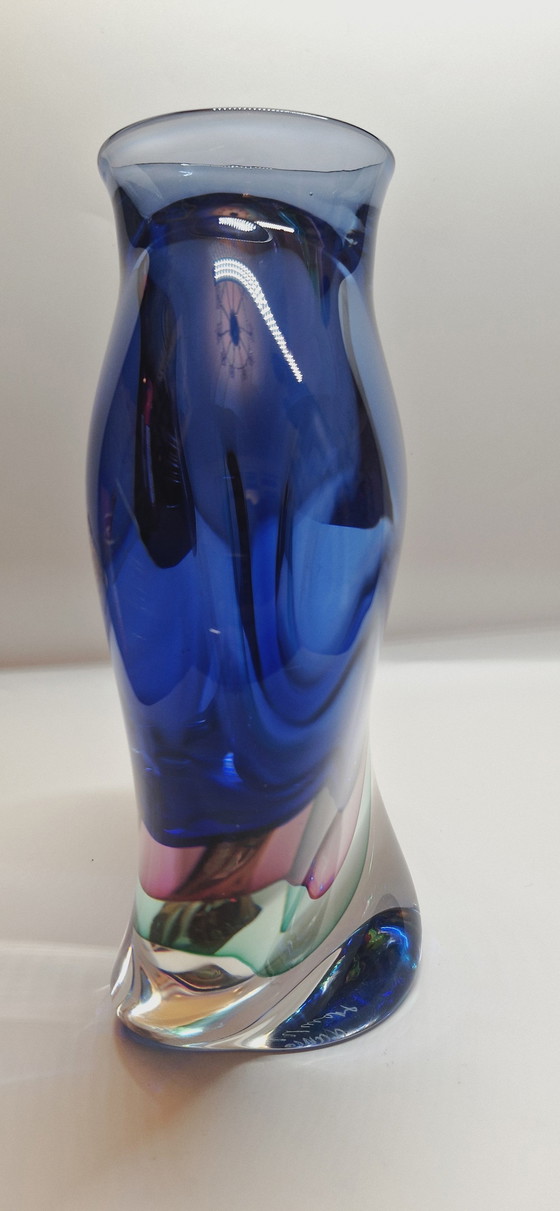 Image 1 of Large Murano Glass Sommerso Vase Signed 