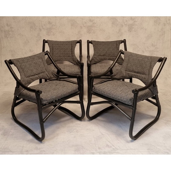 Image 1 of Set di 4 poltrone francesi vintage in bambù laccato, 1980