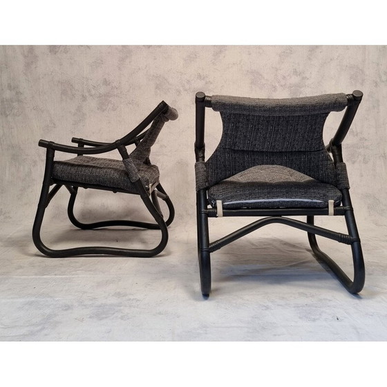 Image 1 of Set di 4 poltrone francesi vintage in bambù laccato, 1980