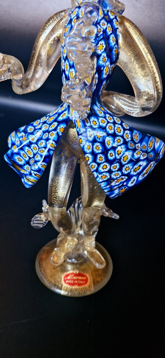 Image 1 of Murano Glass Pair Of Dancers Sculptures Milefiori With Gold Leaves 