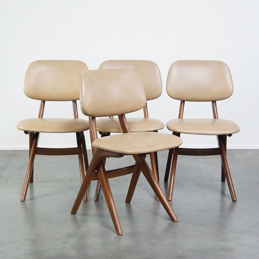 4 X Teak 60s Vintage Design Scissor Chair By Louis Van Teeffelen