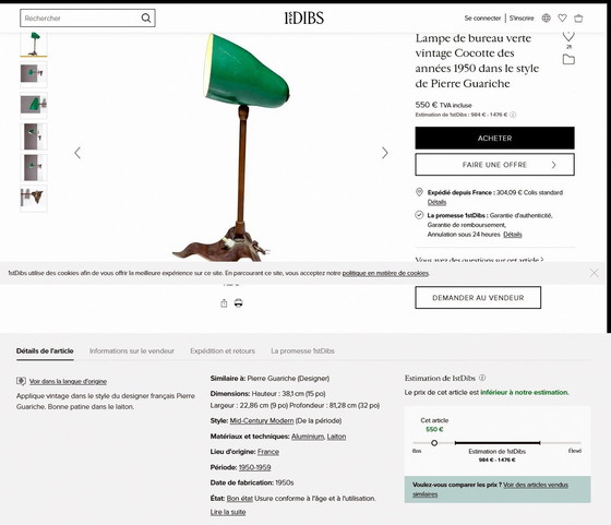 Image 1 of Lampada vintage in ottone e metallo laccato verde degli anni '50 di Goût Mategot