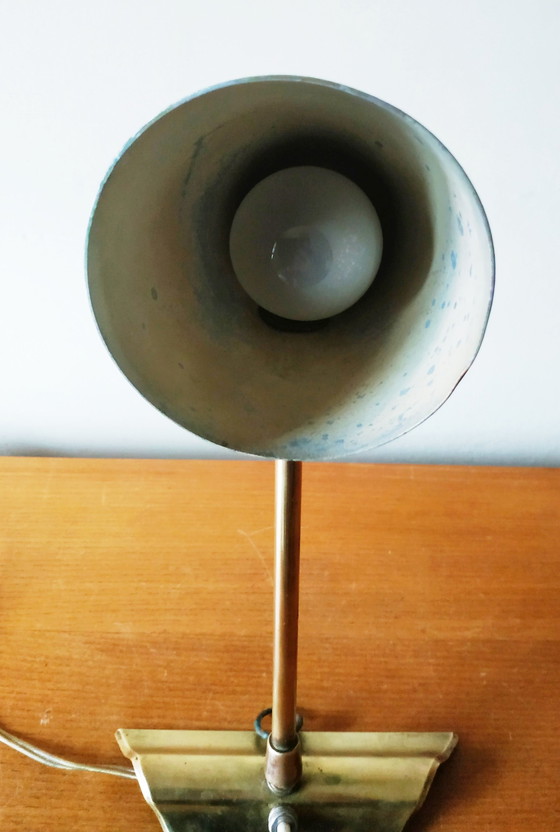 Image 1 of Lampada vintage in ottone e metallo laccato verde degli anni '50 di Goût Mategot
