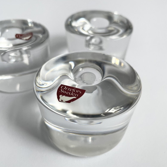 Image 1 of 4 X Orrefors Sweden Crystal Candle Holders 