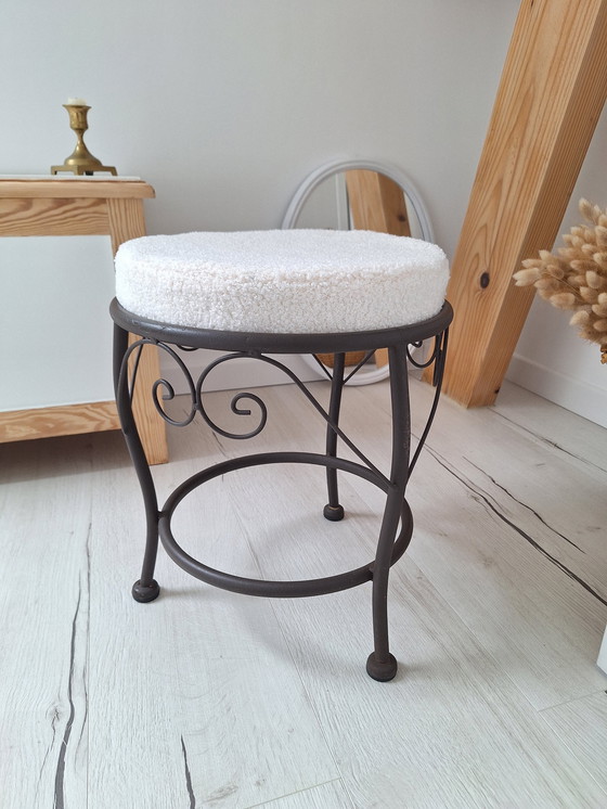 Image 1 of Iron Stool And Bouclette Fabric Cushion