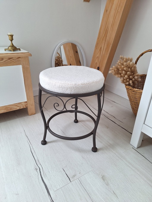 Iron Stool And Bouclette Fabric Cushion