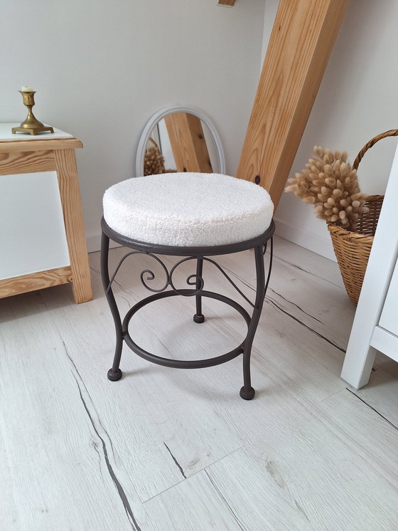 Image 1 of Iron Stool And Bouclette Fabric Cushion