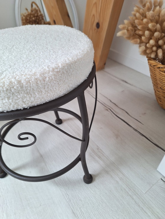 Image 1 of Iron Stool And Bouclette Fabric Cushion