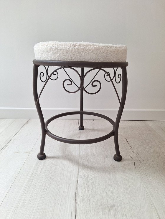 Image 1 of Iron Stool And Bouclette Fabric Cushion