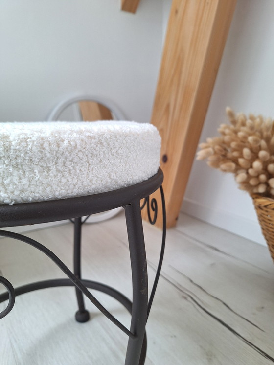 Image 1 of Iron Stool And Bouclette Fabric Cushion