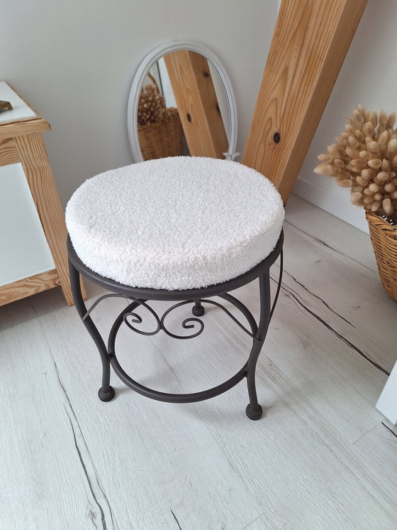 Image 1 of Iron Stool And Bouclette Fabric Cushion