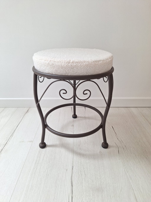 Iron Stool And Bouclette Fabric Cushion