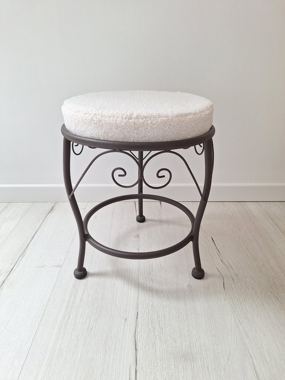 Image 1 of Iron Stool And Bouclette Fabric Cushion