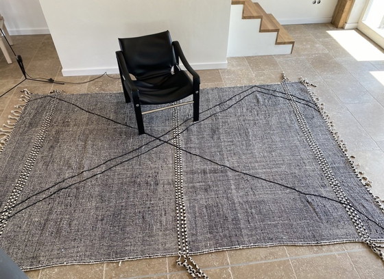 Image 1 of Zanafi Berber Carpet Flat Woven Kilim Black Cream 3/2M