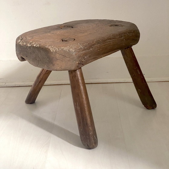 Image 1 of Tripod Stool Solid Wood Brutalist Legs