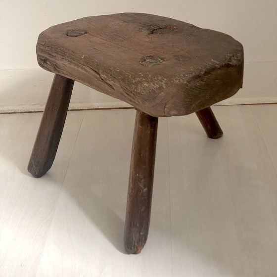 Image 1 of Tripod Stool Solid Wood Brutalist Legs