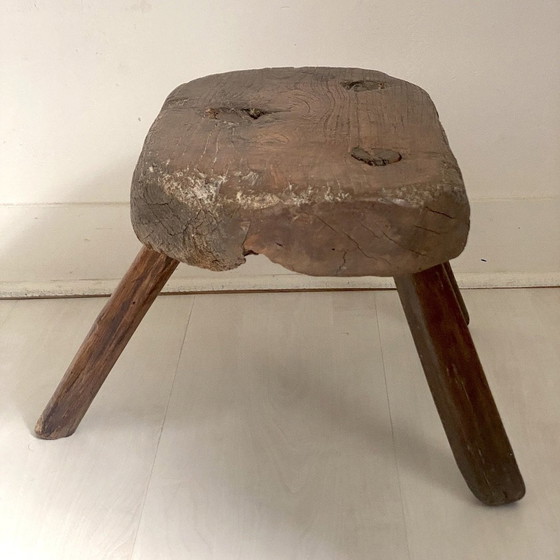 Image 1 of Tripod Stool Solid Wood Brutalist Legs