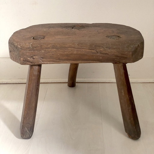 Tripod Stool Solid Wood Brutalist Legs