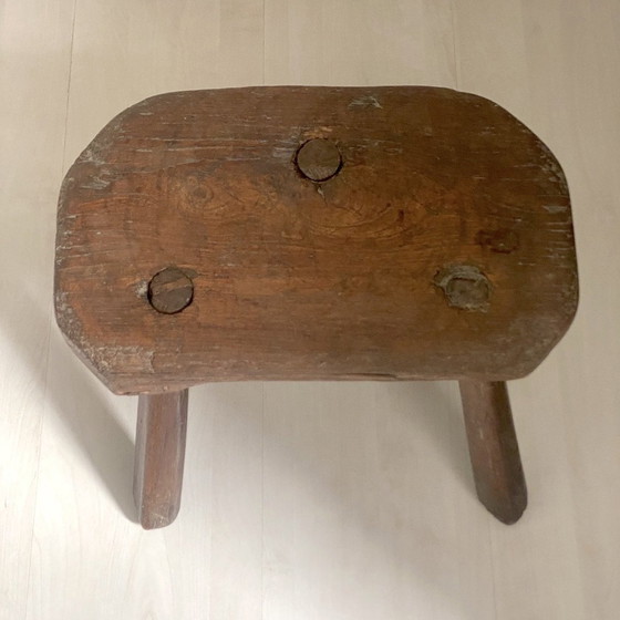 Image 1 of Tripod Stool Solid Wood Brutalist Legs