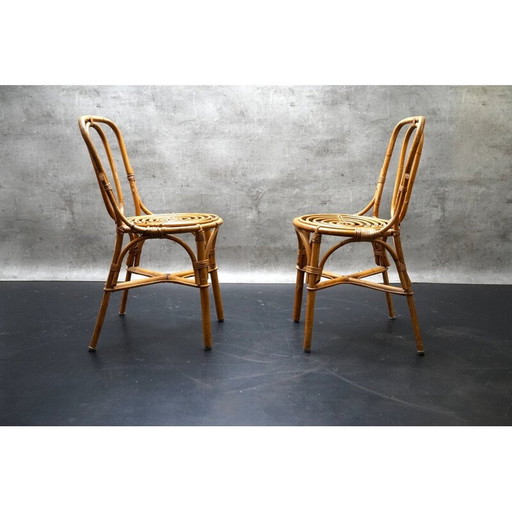 Pair of vintage bamboo wood chairs, Italy 1950