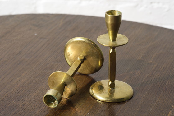 Image 1 of 2x Mid century brass candle sticks, Kara Denmark