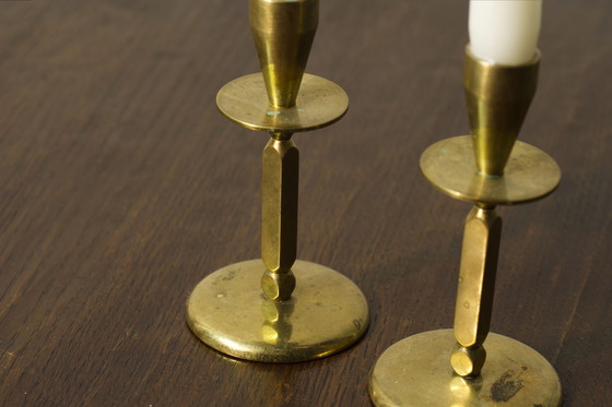 Image 1 of 2x Mid century brass candle sticks, Kara Denmark