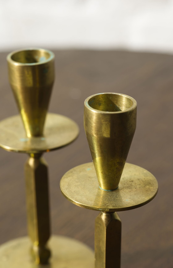 Image 1 of 2x Mid century brass candle sticks, Kara Denmark