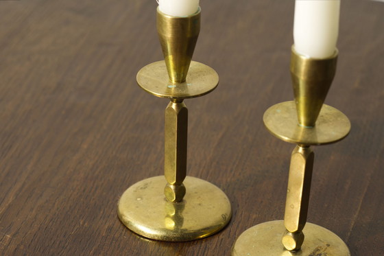 Image 1 of 2x Mid century brass candle sticks, Kara Denmark