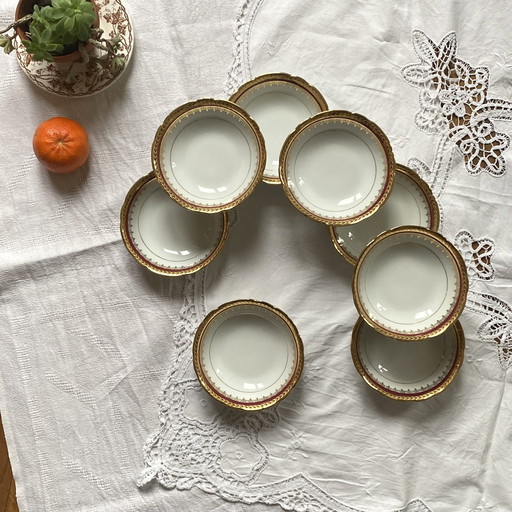 Set Of 8 Fruit Dessert Cups Ice Cream Porcelain Gilding