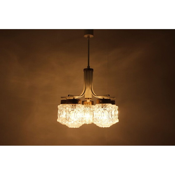 Image 1 of Vintage glass and brass chandelier by Kamenický Šenov, Czechoslovakia 1970