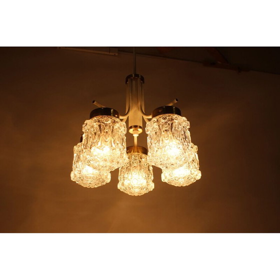 Image 1 of Vintage glass and brass chandelier by Kamenický Šenov, Czechoslovakia 1970