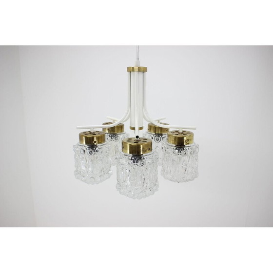 Image 1 of Vintage glass and brass chandelier by Kamenický Šenov, Czechoslovakia 1970