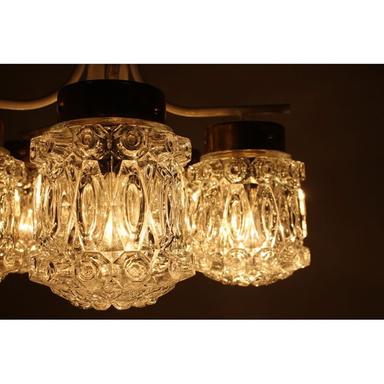 Image 1 of Vintage glass and brass chandelier by Kamenický Šenov, Czechoslovakia 1970